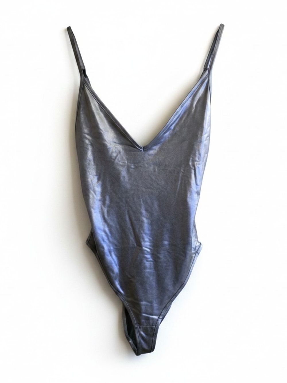 Zara Metallic Charcoal V-Neck Bodysuit